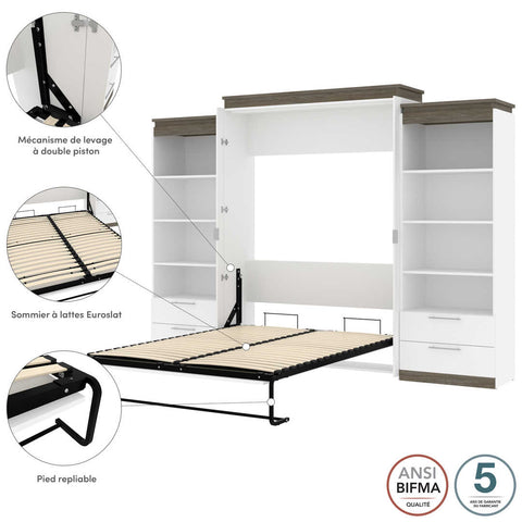 Queen Murphy Bed and 2 Shelving Units with Drawers (125W)