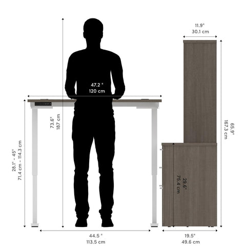72W L-Shaped Standing Desk with Bookcase and File Cabinet