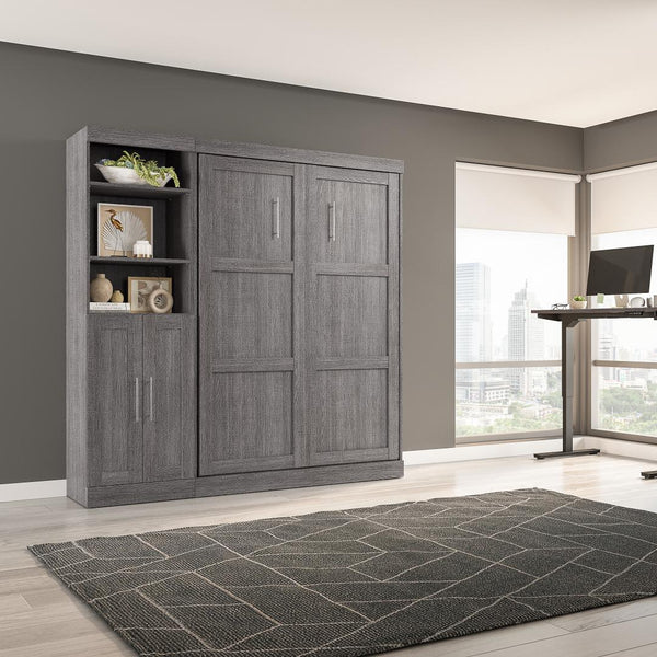 Lit escamotable double et organisateur de garde-robe avec portes (84L)