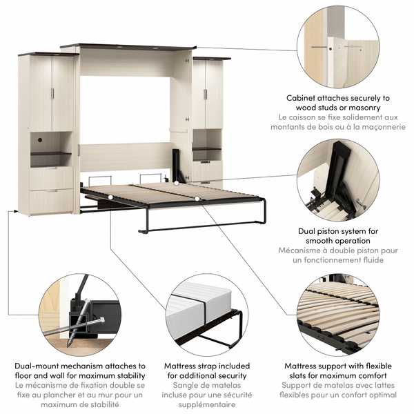114W Queen Murphy Bed with Desk and 2 Storage Cabinets