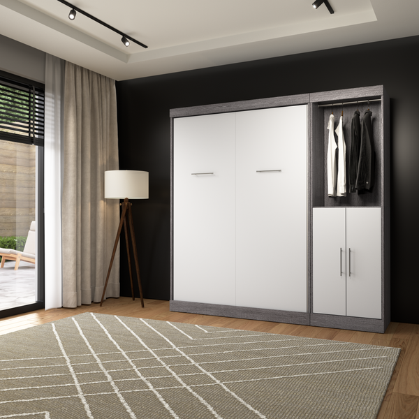 Lit escamotable double et organisateur de garde-robe avec portes (84L)