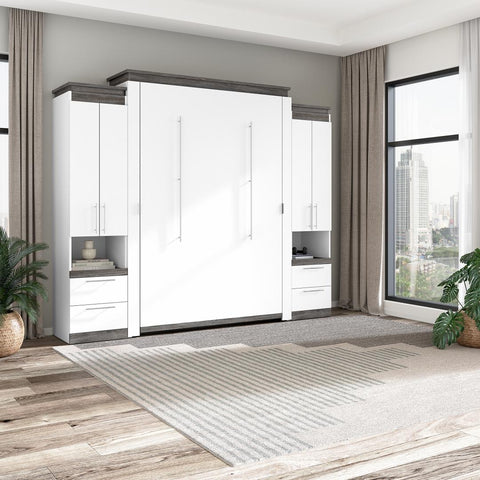 Queen Murphy Bed with Storage Cabinets and Pull-Out Shelves (106W)