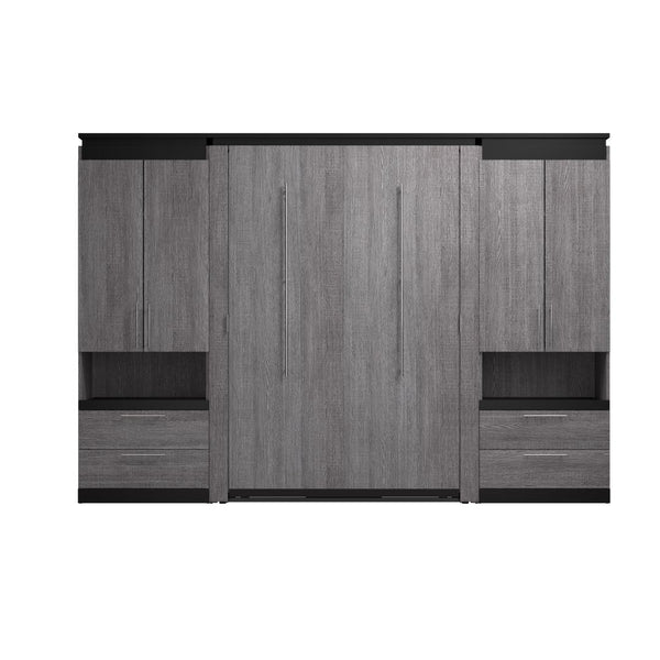 Lit escamotable double avec armoires et tablettes coulissantes (120L)