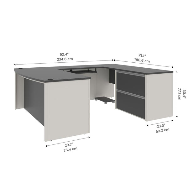 Bureau de direction en U 72L avec classeur latéral