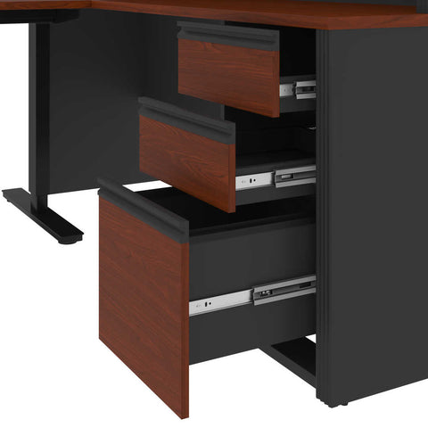 Bureau assis-debout en L 72L avec caisson et huche