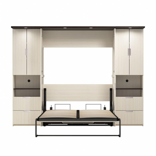 Lit escamotable double avec bureau et 2 armoires (107L)