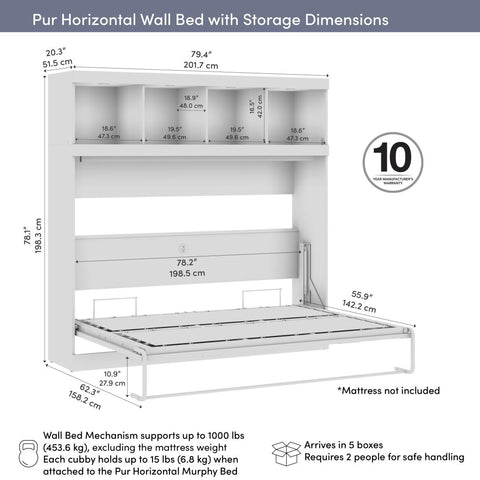 80W Full Horizontal Murphy Bed with Overhead Storage