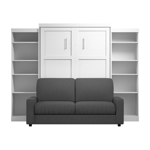 Grand lit escamotable avec canapé et étagères (115L)
