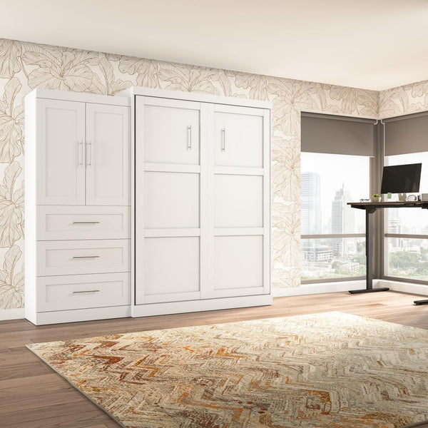 Queen Murphy Bed and Storage Cabinet with Drawers (101W)