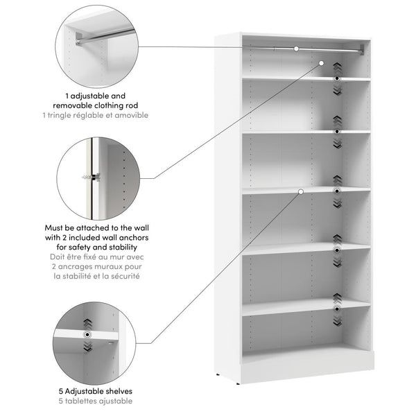Modular Closet System with Shelves and Clothing Rod, 36W x 16D