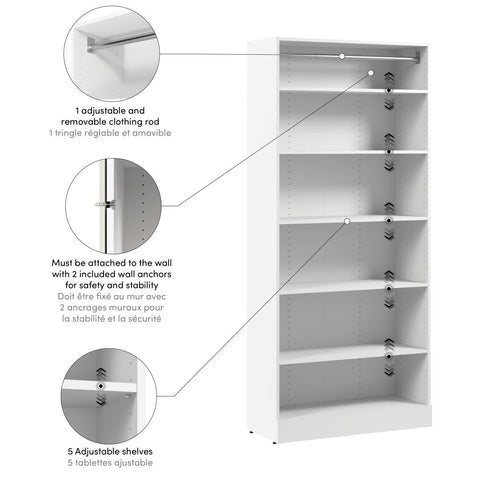 Modular Closet System with Shelves and Clothing Rod, 36W x 16D