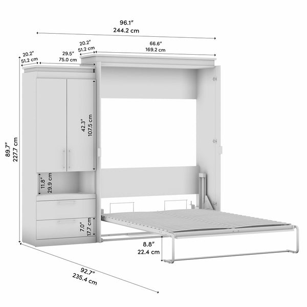 Grand lit escamotable avec armoire et tablette coulissante (97L)