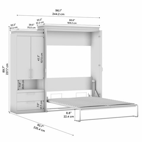 Grand lit escamotable avec armoire et tablette coulissante (97L)