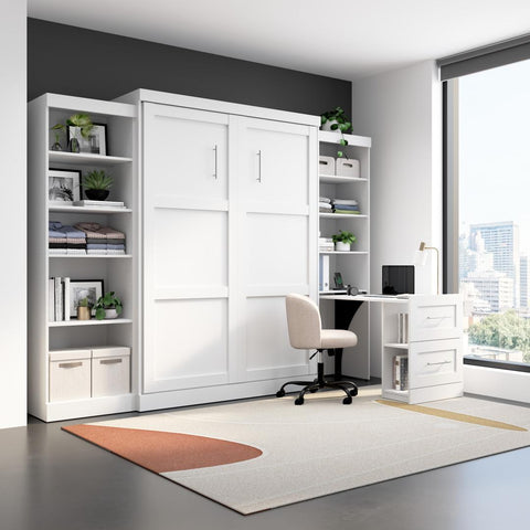 115W Queen Size Murphy Bed with Pull-Out Desk and Storage