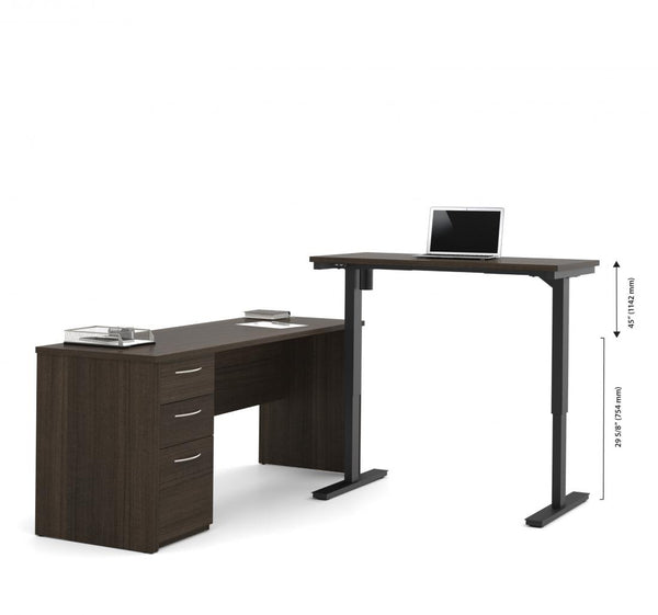 Bureau assis-debout en L 72L avec caisson