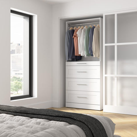 Organisateur de garde-robe modulaire pour walk-in ou placard avec tablettes et 4 tiroirs 36L x 16P, style Shaker
