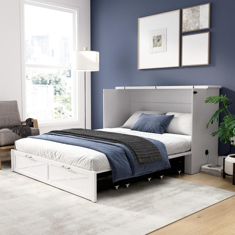 Grand lit armoire avec tiroir coulissant et matelas 65L