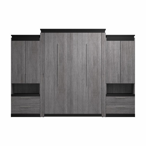 Grand lit escamotable avec armoires et tablettes coulissantes (126L)