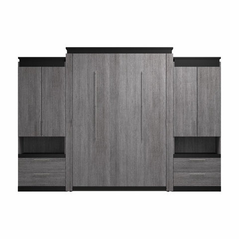 Grand lit escamotable avec armoires et tablettes coulissantes (126L)
