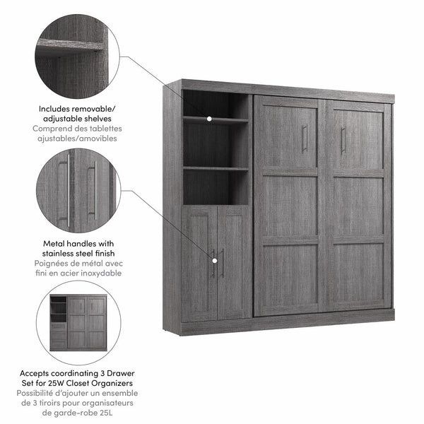 Lit escamotable double et organisateur de garde-robe avec portes (84L)