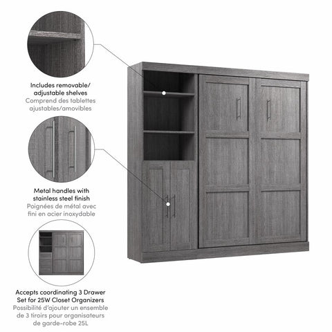 Lit escamotable double et organisateur de garde-robe avec portes (84L)