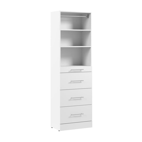 Organisateur de garde-robe modulaire pour walk-in ou placard avec tablettes et 4 tiroirs 25L x 16P, style épuré