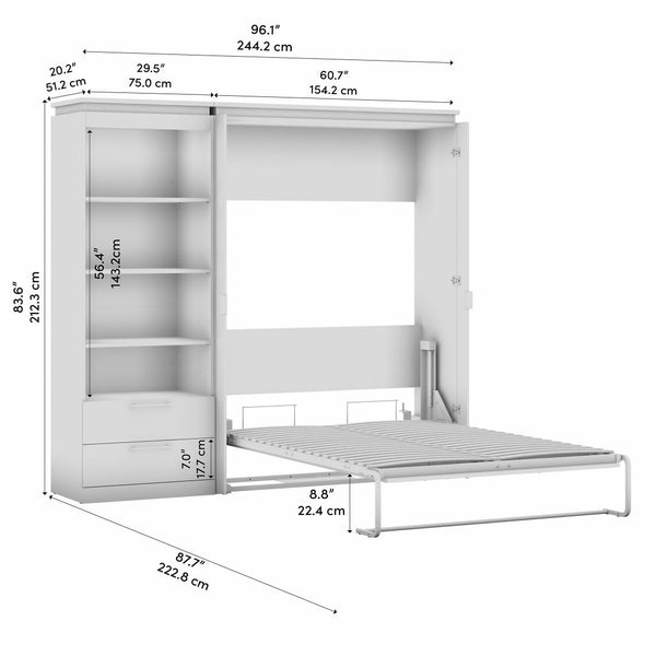 Lit escamotable double avec tablettes et tiroirs (91L)