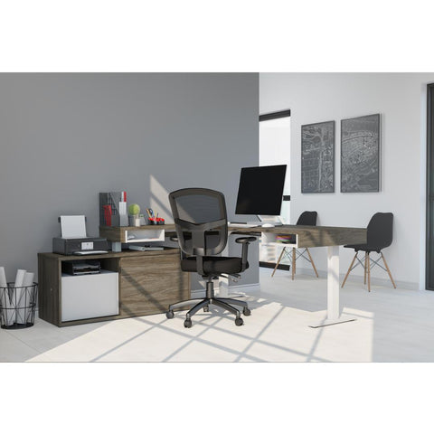 Bureau assis-debout en L 81L avec crédence