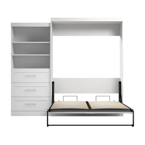 Queen Murphy Bed and Shelving Unit with Drawers (101W)