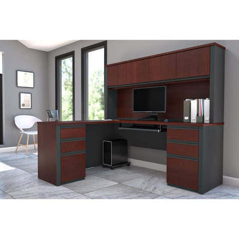 Bureau en L avec deux caissons et une huche