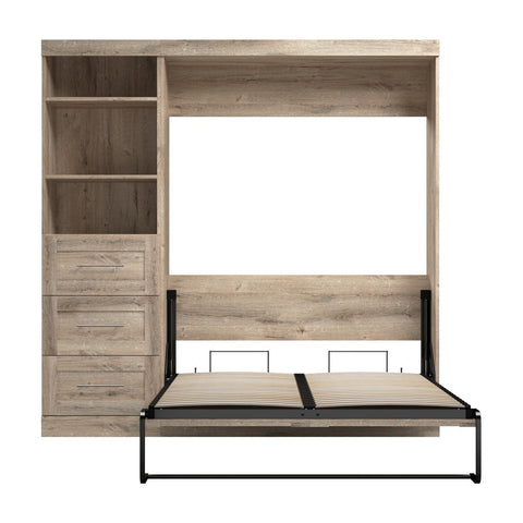 Full Murphy Bed and Shelving Unit with Drawers (84W)