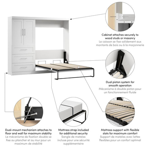 Lit escamotable double et armoire avec tiroirs (95L)
