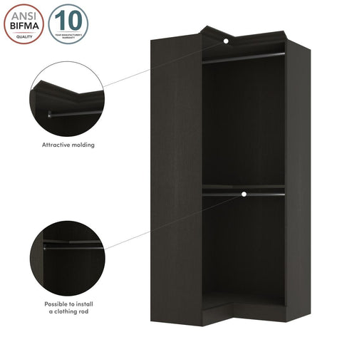 Traditional Corner Closet System with Clothing Rods, 36W x 36D