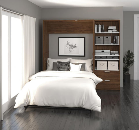 Lit escamotable double avec organisateur de garde-robe avec tiroirs (89L)