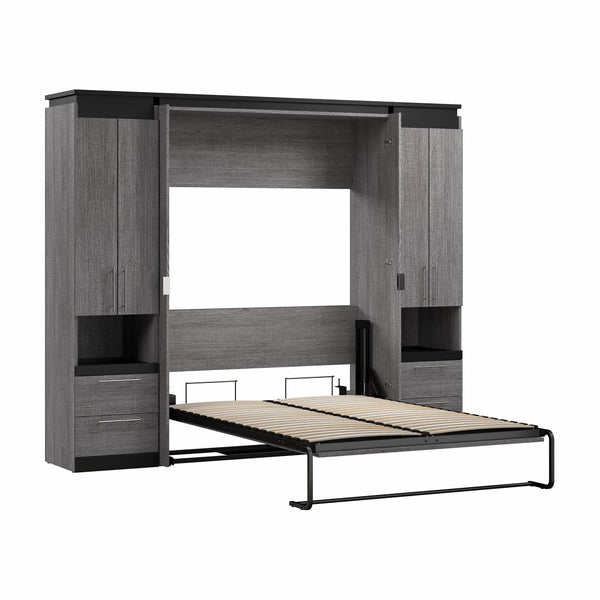 Lit escamotable double avec armoires et tablettes coulissantes (100L)
