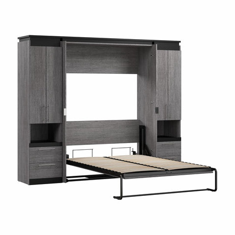 Lit escamotable double avec armoires et tablettes coulissantes (100L)