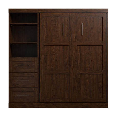 Lit escamotable double et étagère avec tiroirs (84L)