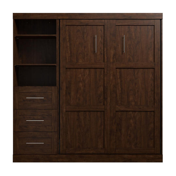 Lit escamotable double et étagère avec tiroirs (84L)