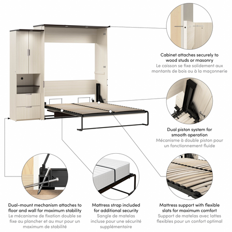 Grand lit escamotable avec bureau et armoire (91L)