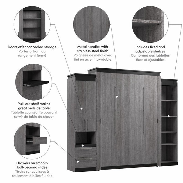 Grand lit escamotable avec armoire et tablettes (106L)