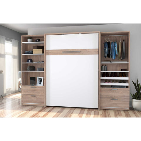 Lit escamotable double avec 2 organisateurs de garde-robe avec tiroirs (119L)