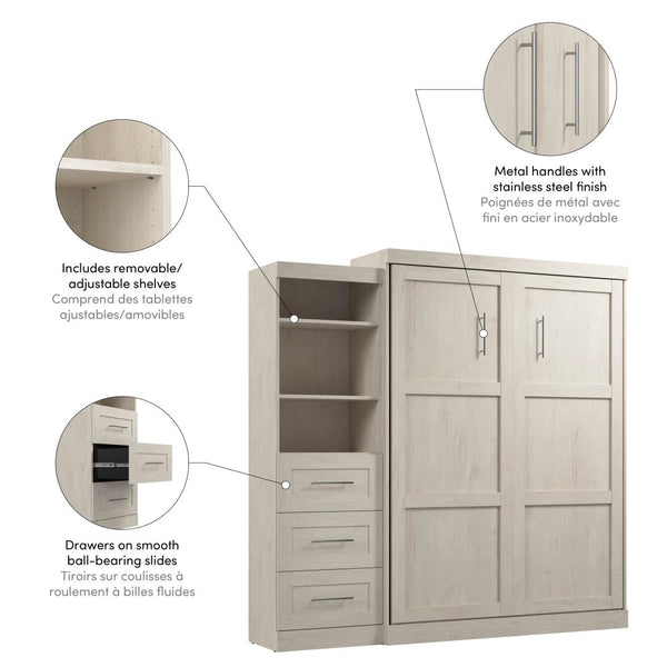 Grand lit escamotable et étagère avec tiroirs (90L)