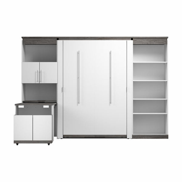 Full Murphy Bed with Shelves and Storage Cabinet with Fold-Out Desk (120W)