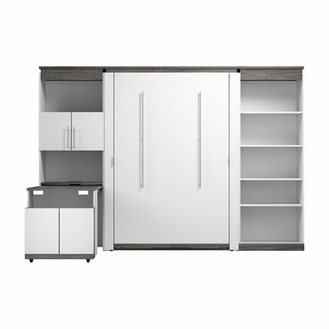 Full Murphy Bed with Shelves and Storage Cabinet with Fold-Out Desk (120W)