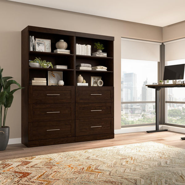 Contemporary Closet System with Shelves, Drawers & Clothing Rods, 72W x 19D