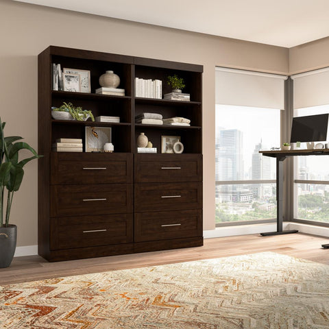 Contemporary Closet System with Shelves, Drawers & Clothing Rods, 72W x 19D