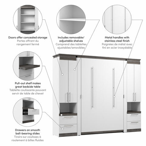 Lit escamotable double avec armoires et tablettes coulissantes (100L)