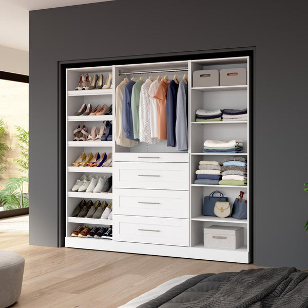 Modular Closet System with Shelves, Drawers, Shoe Racks & Clothing Rods, Shaker Style, 85W x 16D