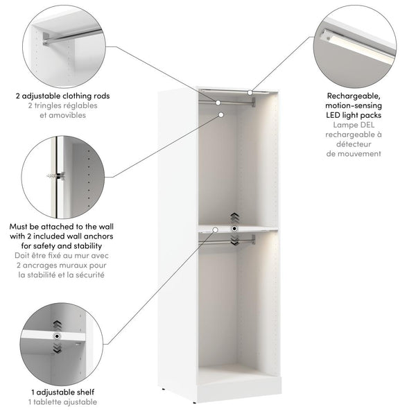 Organisateur de garde-robe modulaire à deux tringles avec lampes DEL 25L x 25P