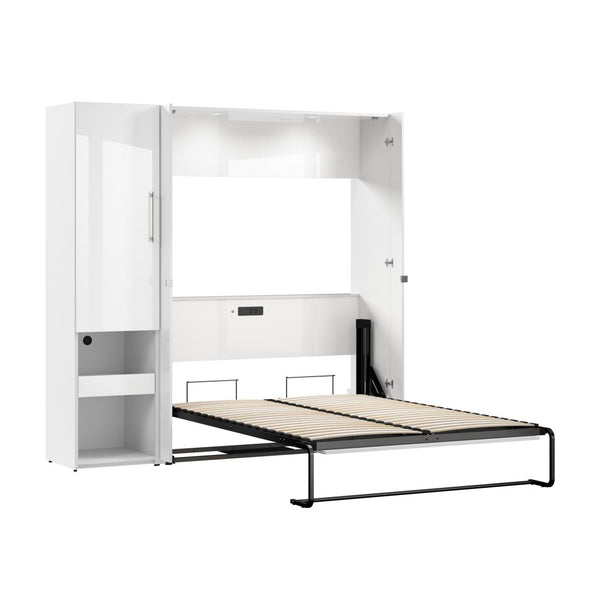 Lit escamotable double et armoire avec tablette coulissante (81L)